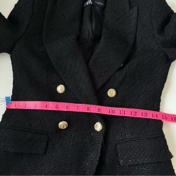 Zara Black Tweed Double-Breasted Blazer - Picture 9 of 12